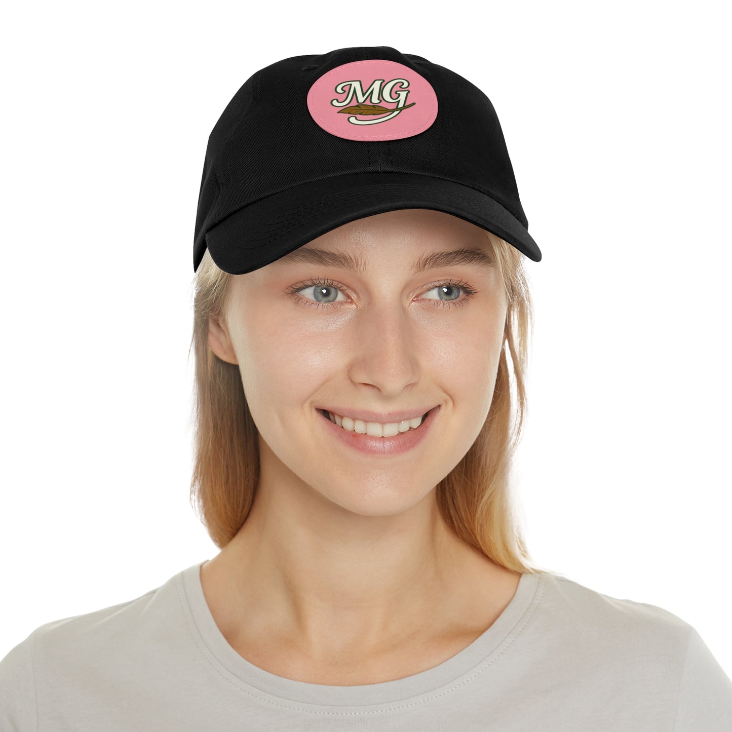 MG Leather Patch Dad Hat — Monogrammed Vintage Leaf Baseball Cap