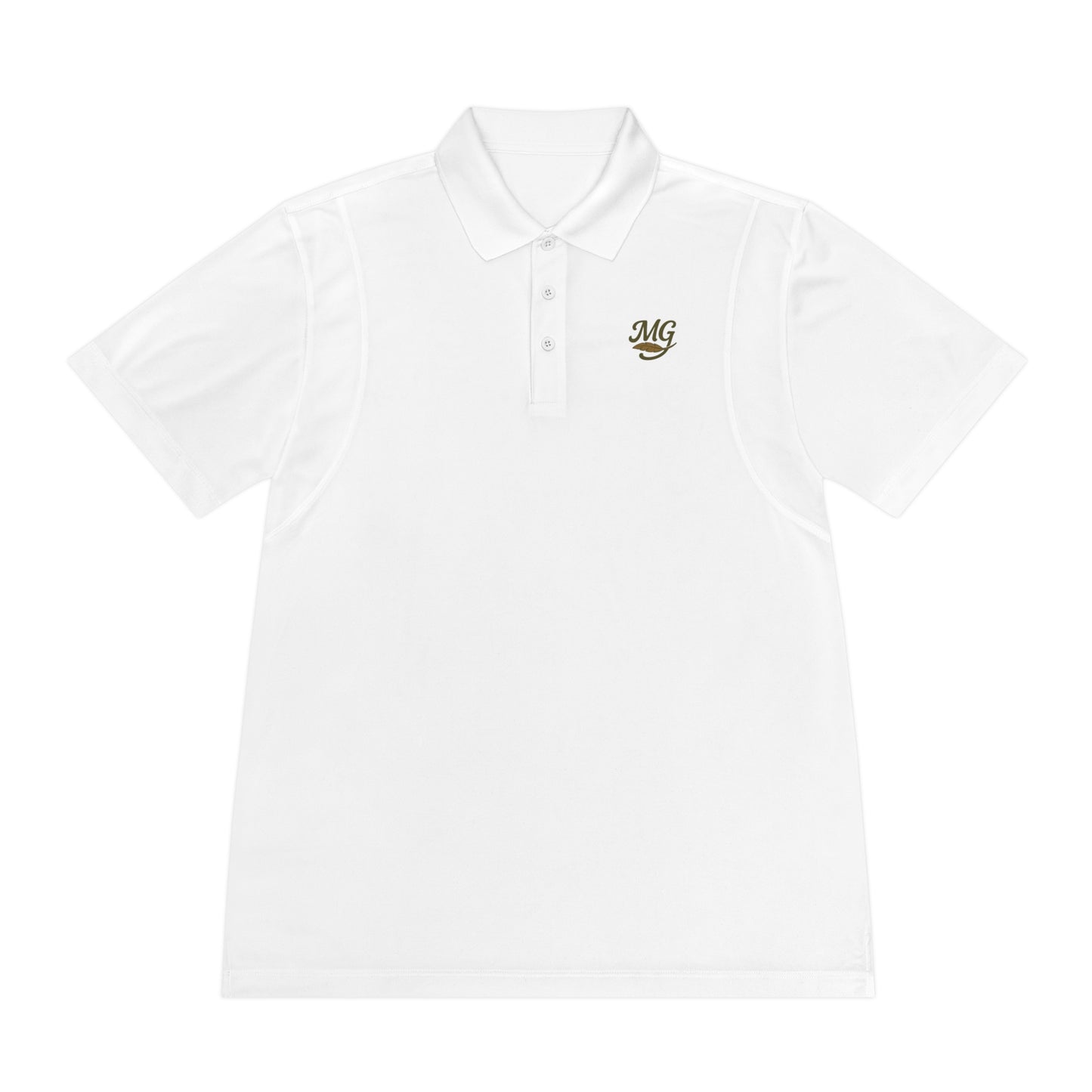 Men's White Sport Polo Shirt with Green "MG" Crest — Athletic Golf & Casual Wear