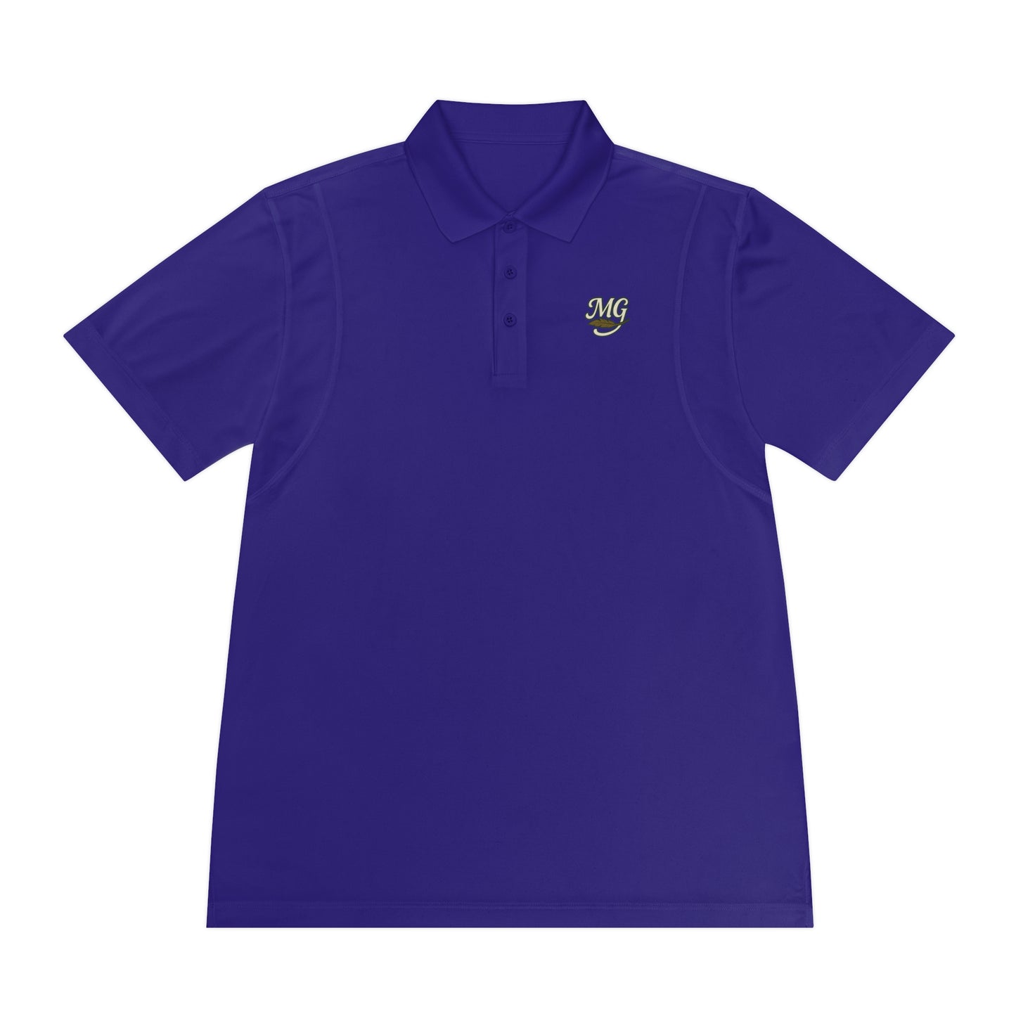 Men's White Sport Polo Shirt with Green "MG" Crest — Athletic Golf & Casual Wear