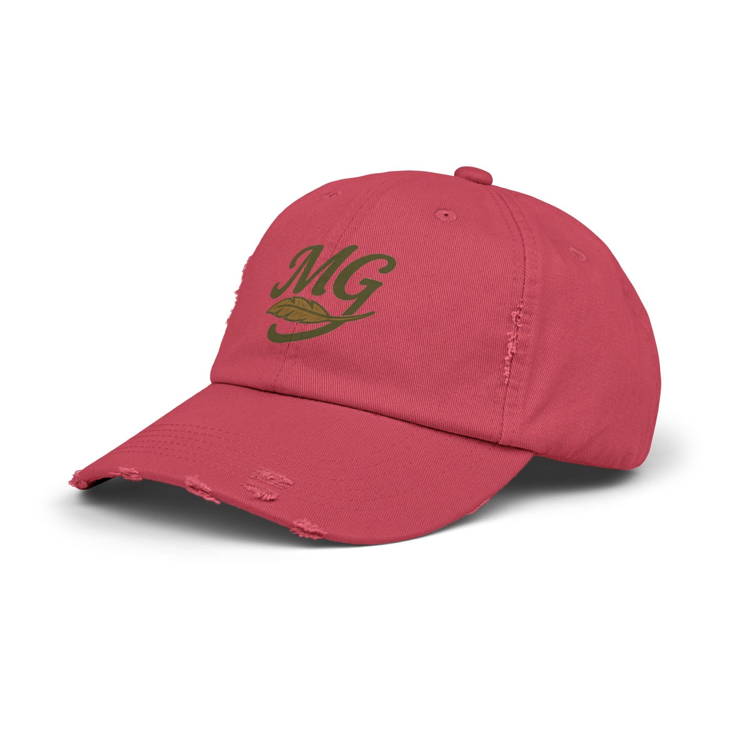 Distressed Black Cap with MG Logo & Feather — Vintage Casual Baseball Hat