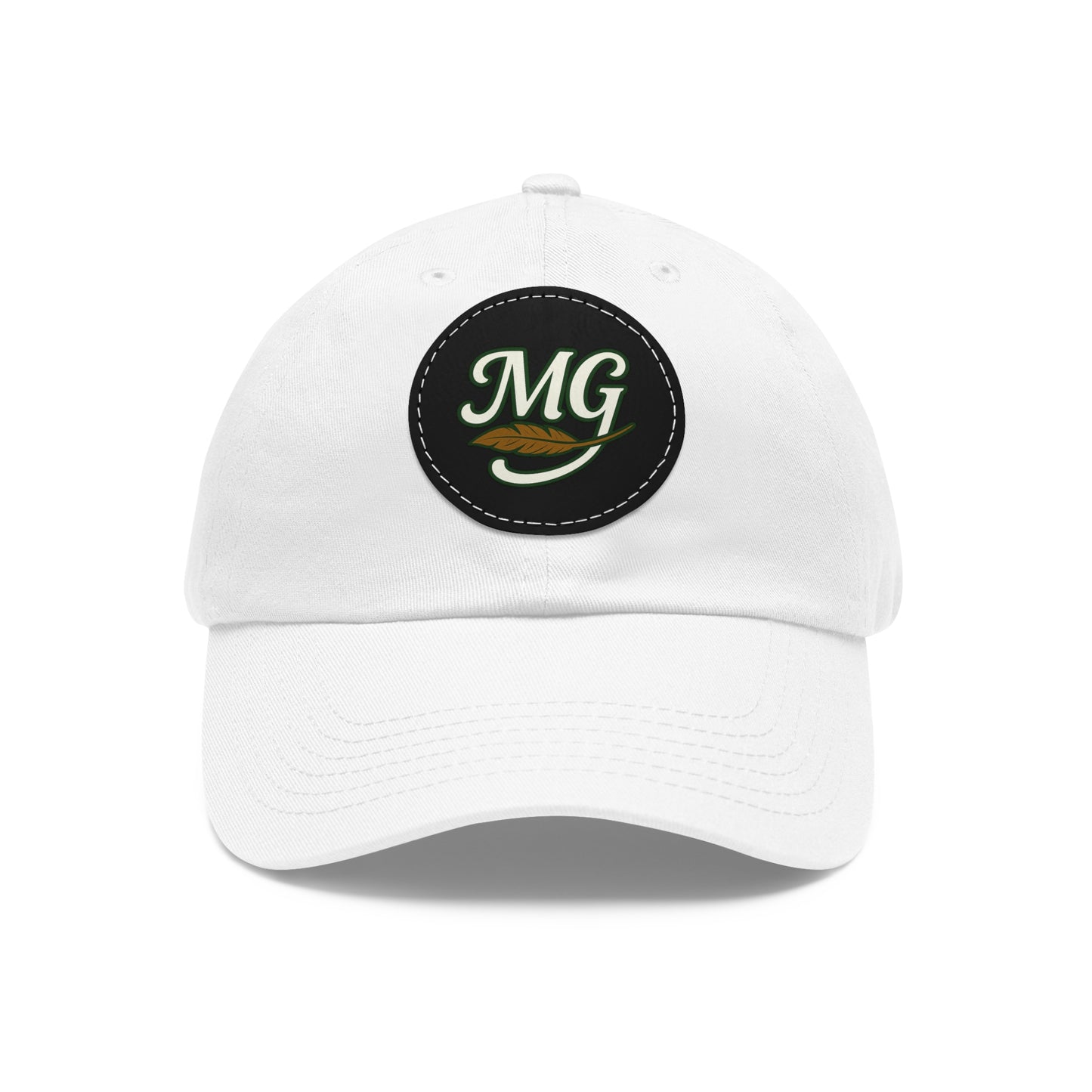 MG Leather Patch Dad Hat — Monogrammed Vintage Leaf Baseball Cap