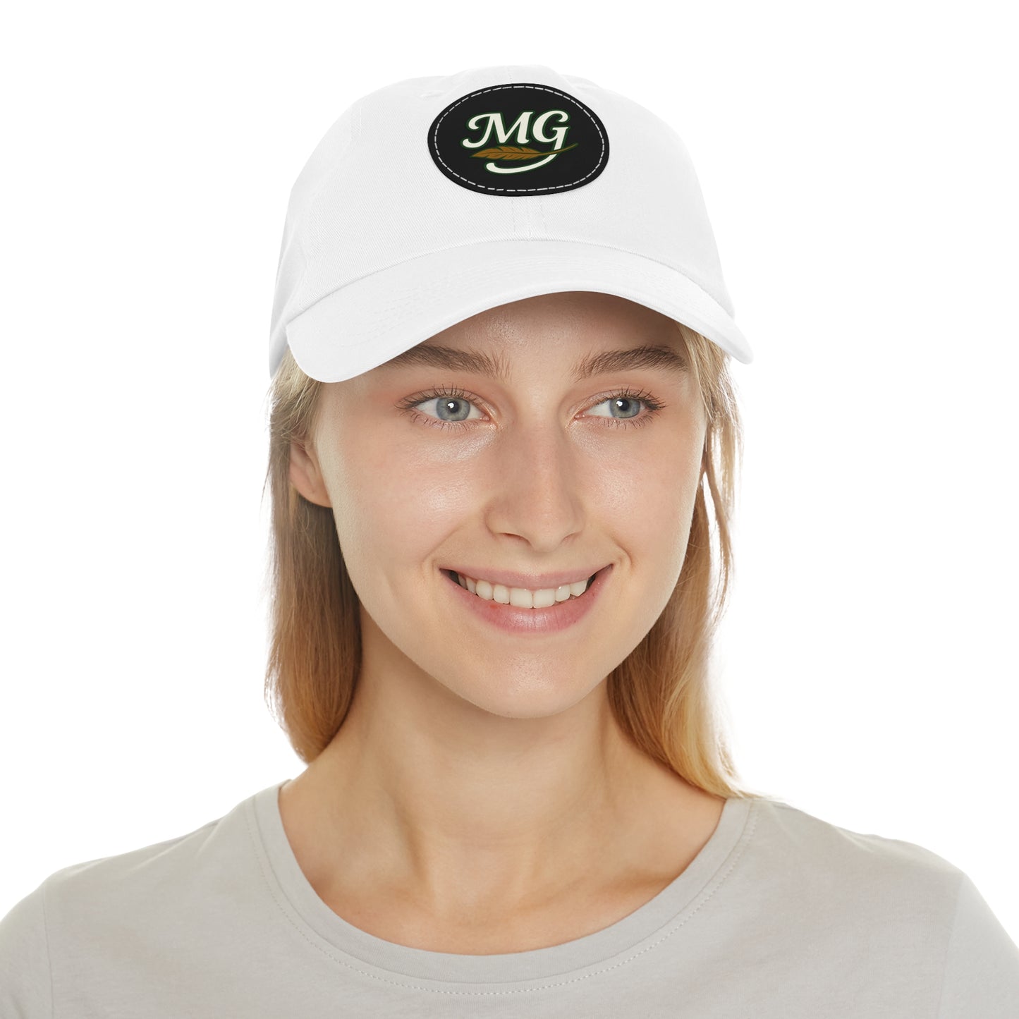 MG Leather Patch Dad Hat — Monogrammed Vintage Leaf Baseball Cap