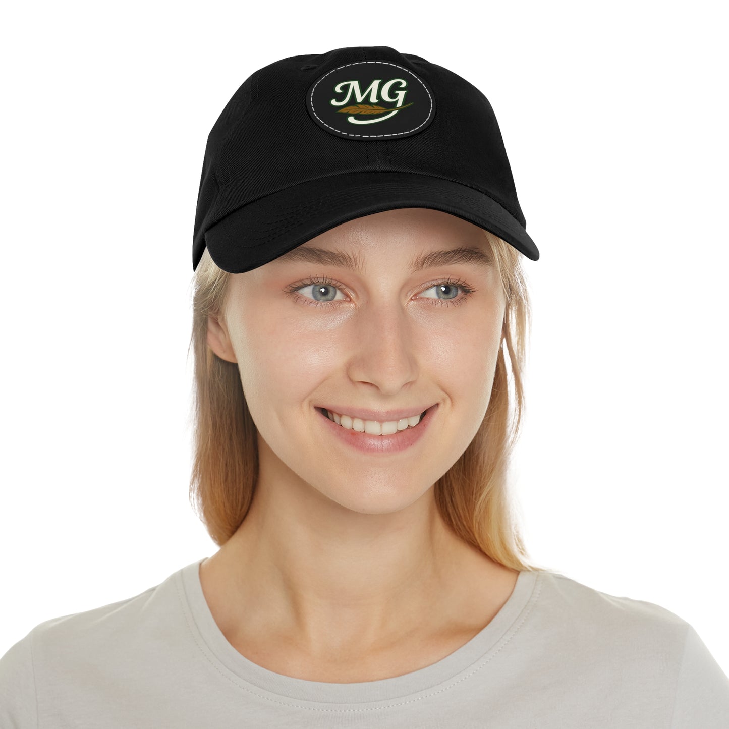 MG Leather Patch Dad Hat — Monogrammed Vintage Leaf Baseball Cap