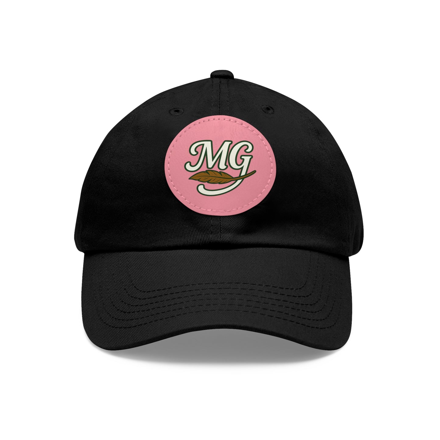 MG Leather Patch Dad Hat — Monogrammed Vintage Leaf Baseball Cap