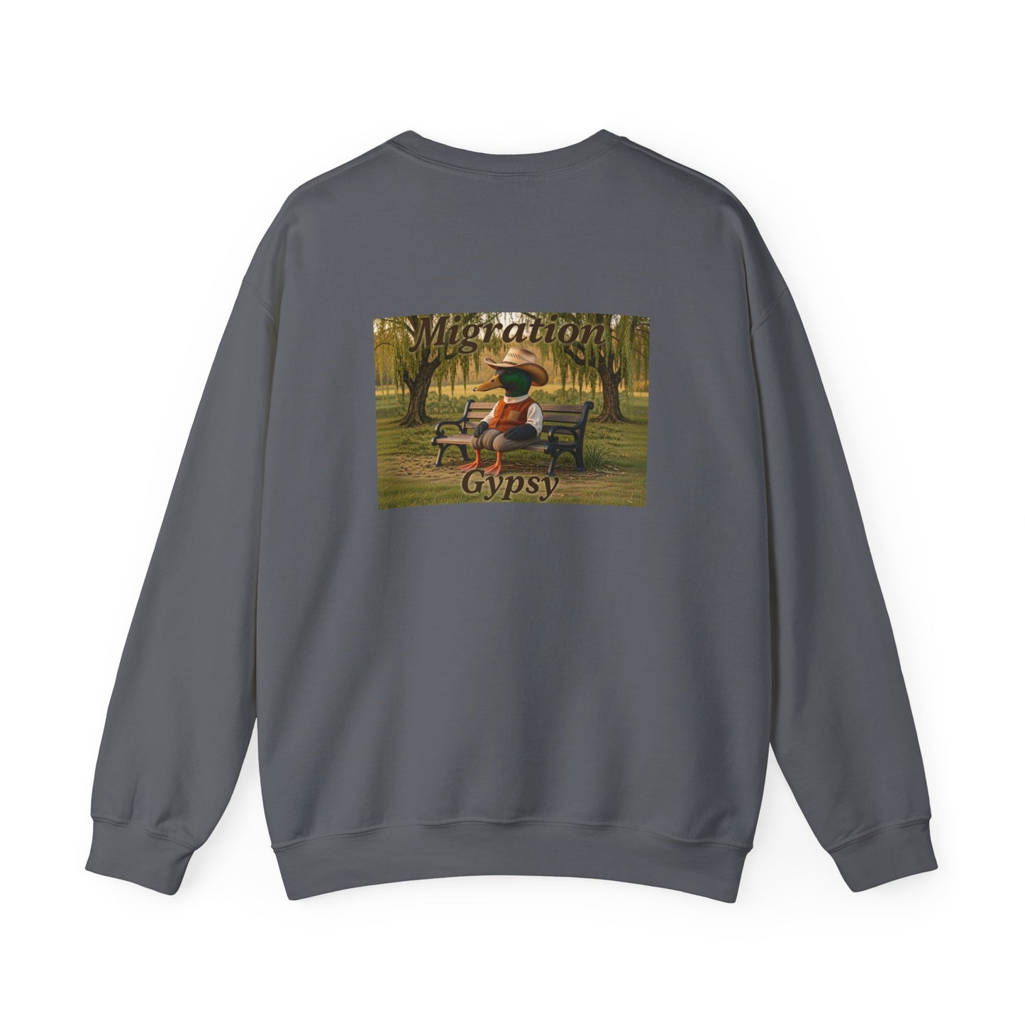 Unisex Migration Gypsy Sweatshirt | Park Bench Mossy Forest Scene