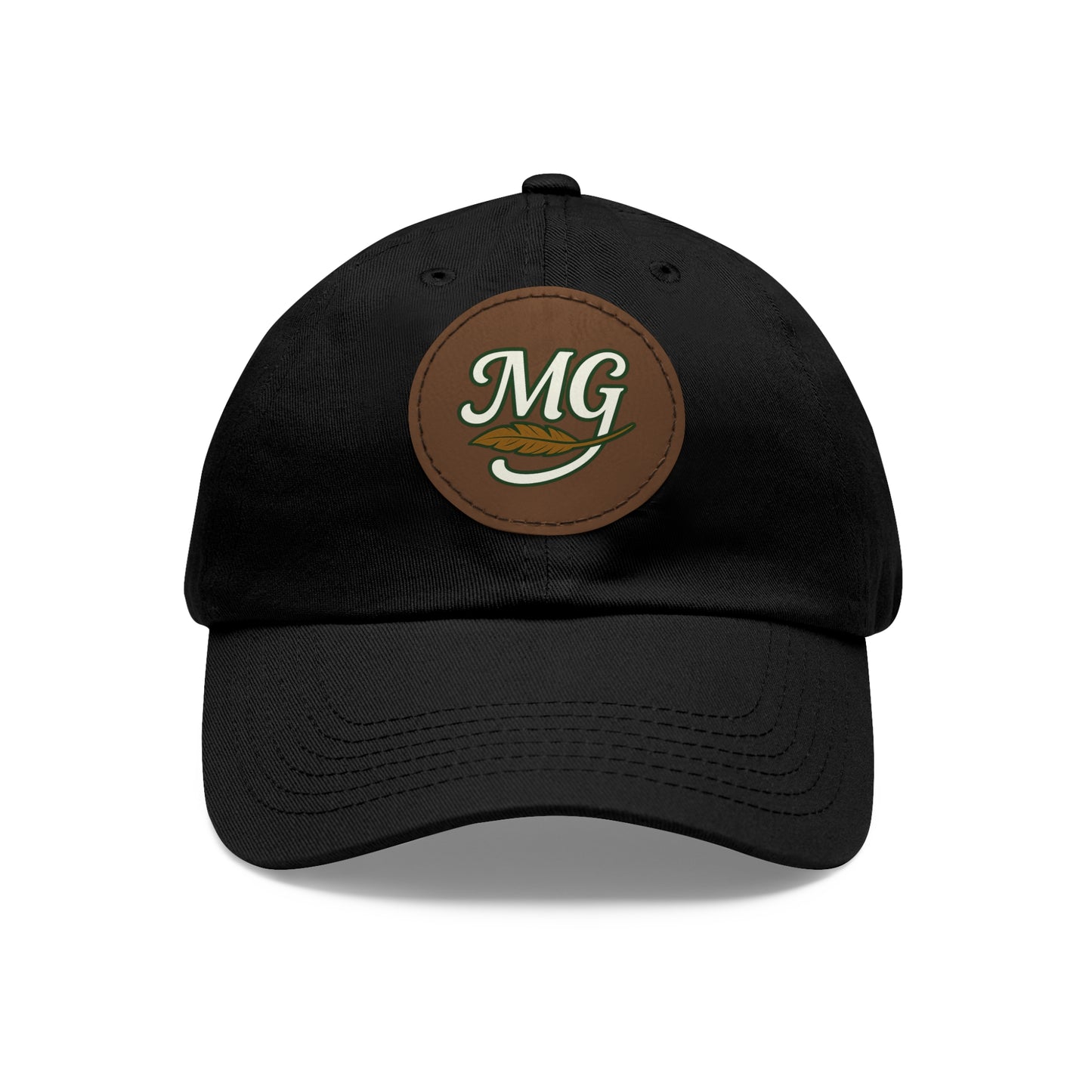 MG Leather Patch Dad Hat — Monogrammed Vintage Leaf Baseball Cap