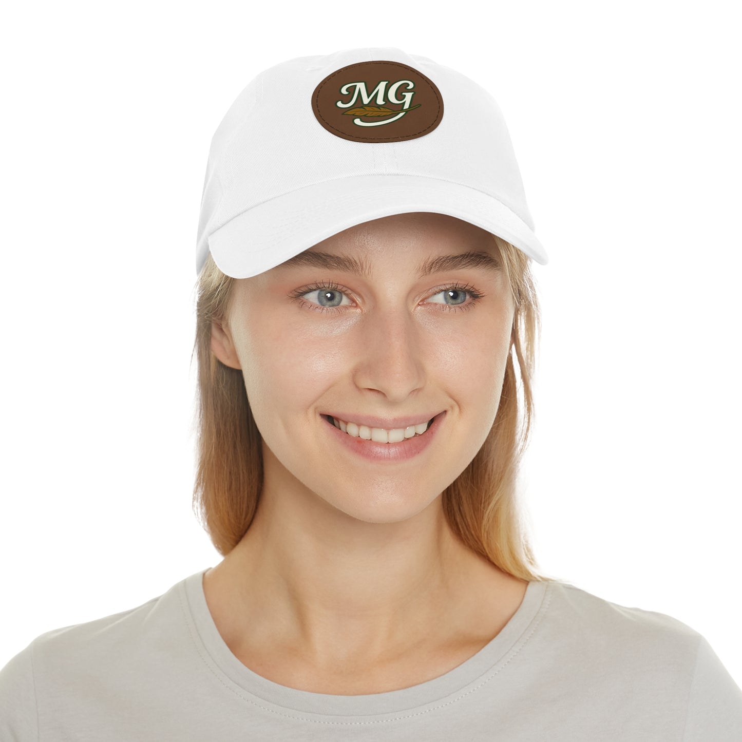 MG Leather Patch Dad Hat — Monogrammed Vintage Leaf Baseball Cap