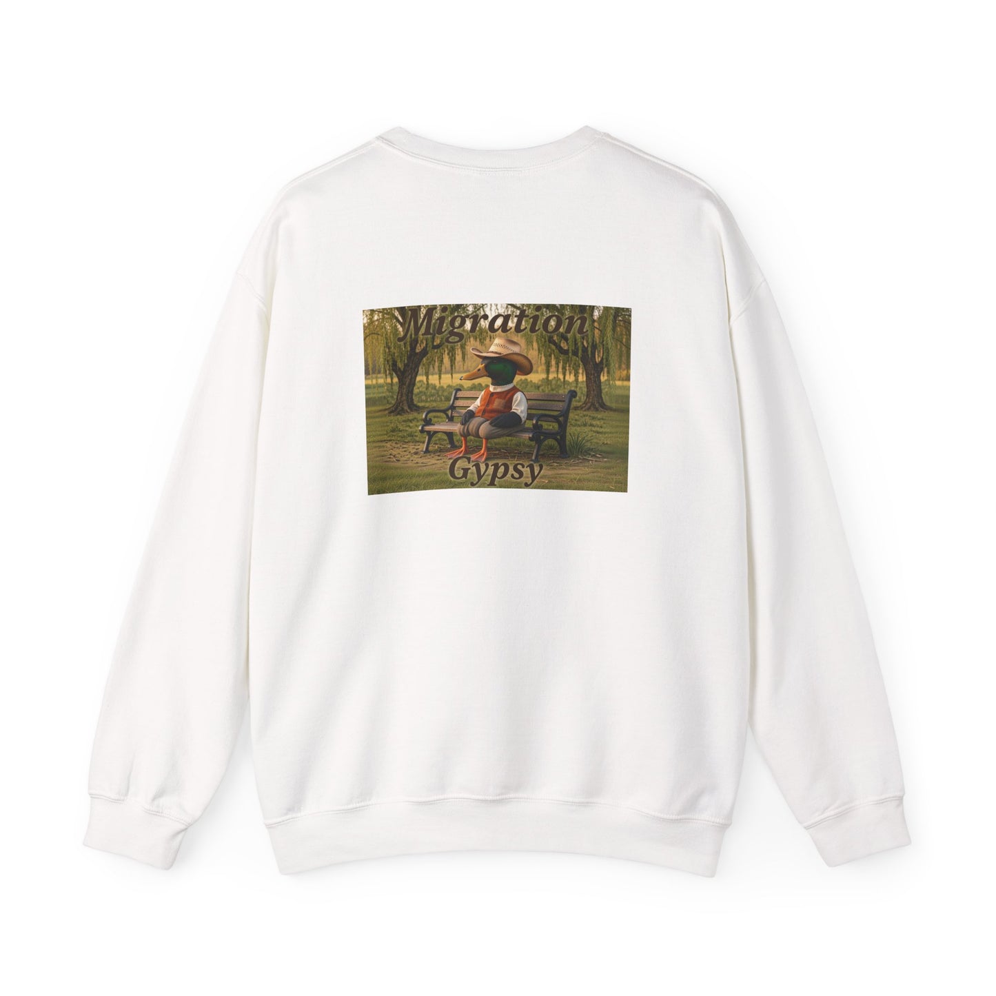 Unisex Migration Gypsy Sweatshirt | Park Bench Mossy Forest Scene