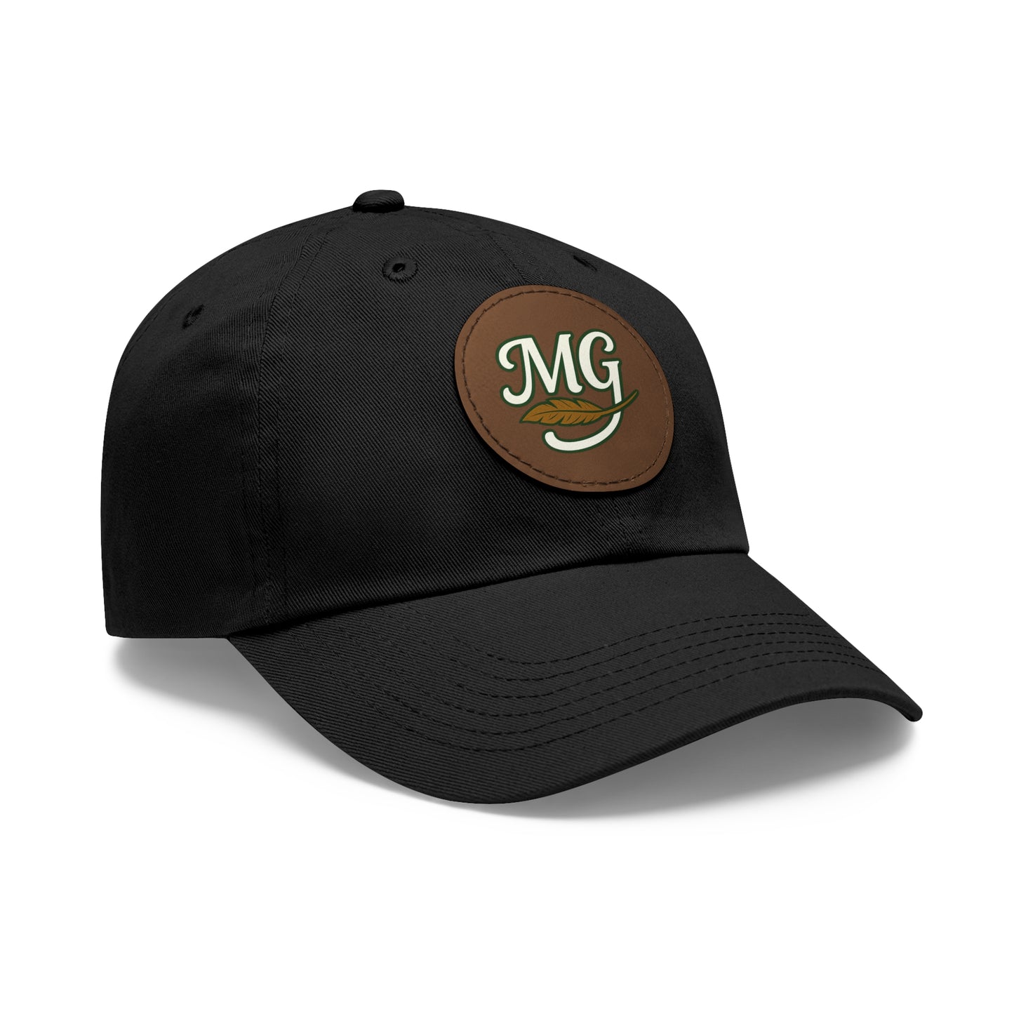 MG Leather Patch Dad Hat — Monogrammed Vintage Leaf Baseball Cap