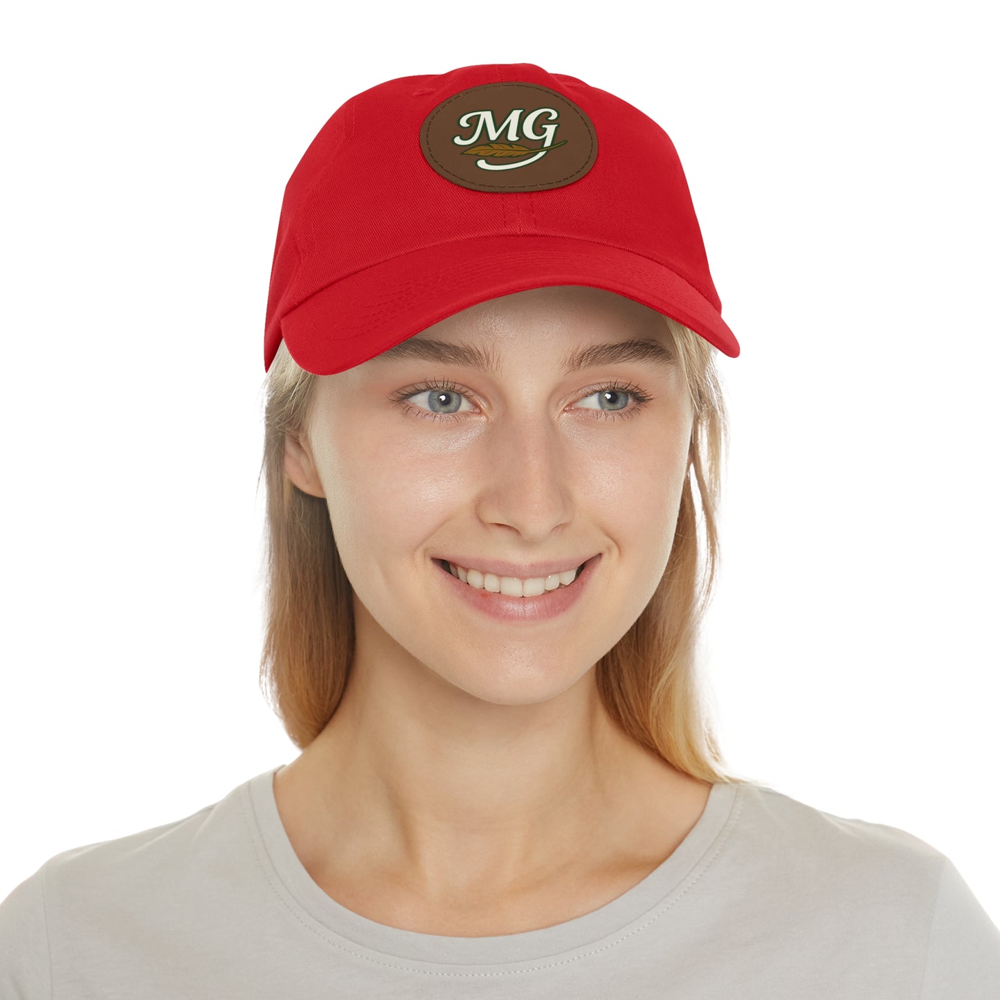 MG Leather Patch Dad Hat — Monogrammed Vintage Leaf Baseball Cap