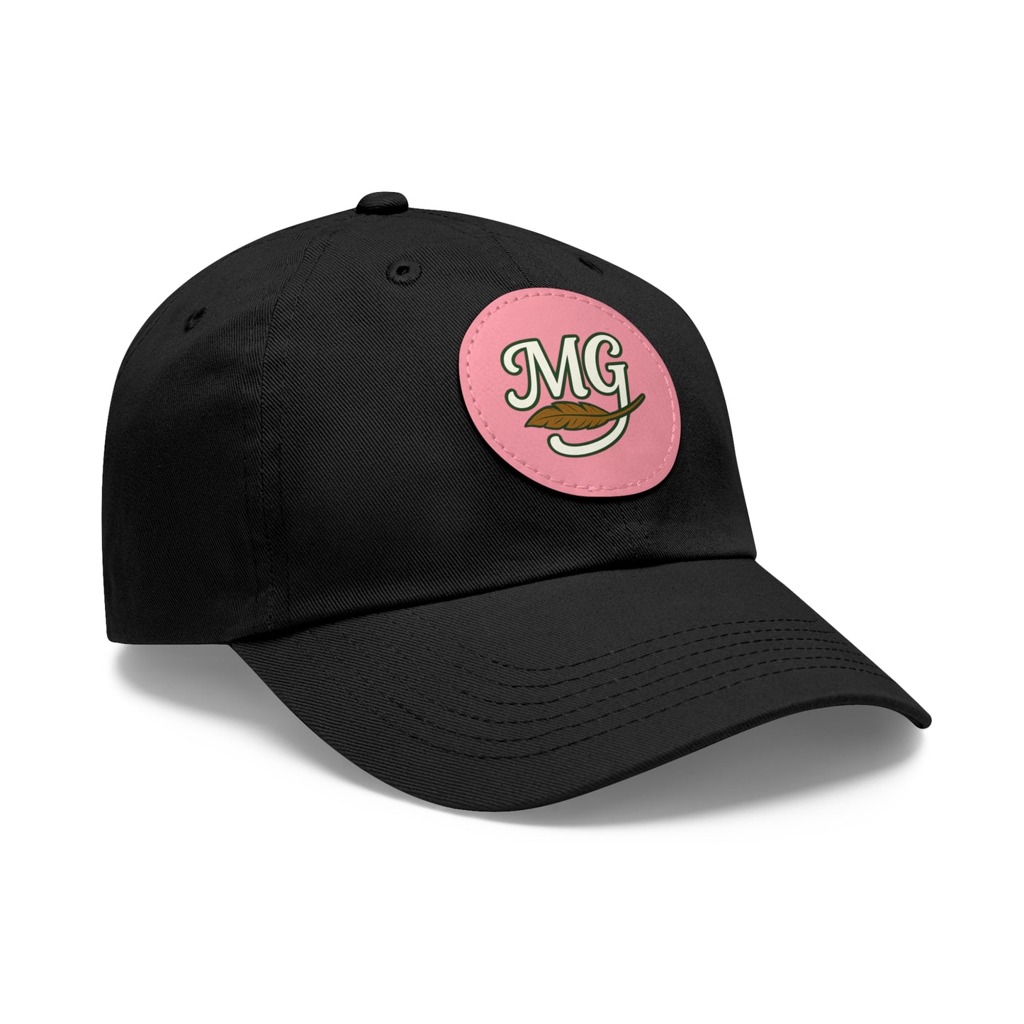 MG Leather Patch Dad Hat — Monogrammed Vintage Leaf Baseball Cap