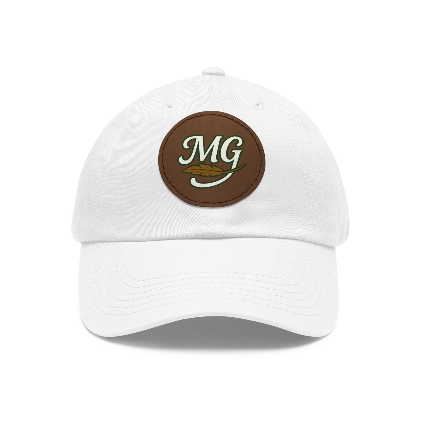 MG Leather Patch Dad Hat — Monogrammed Vintage Leaf Baseball Cap