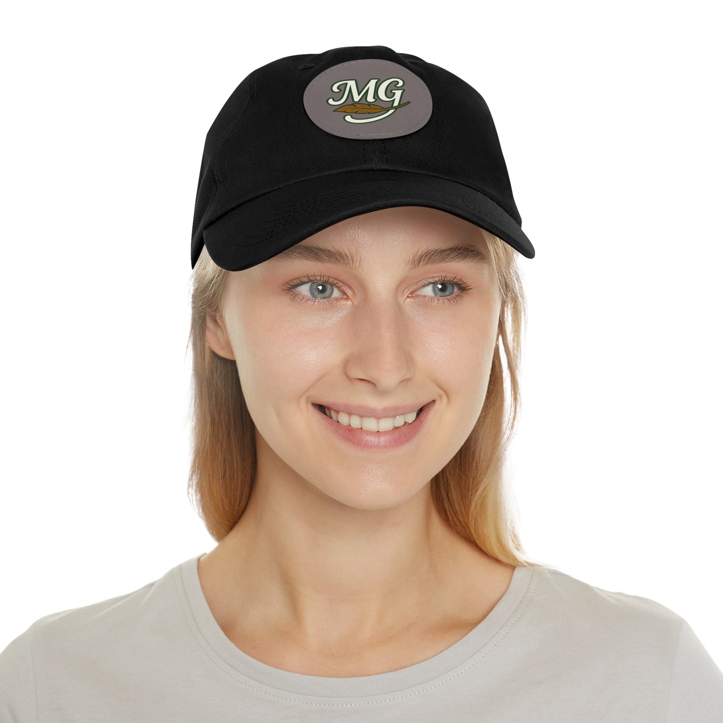 MG Leather Patch Dad Hat — Monogrammed Vintage Leaf Baseball Cap