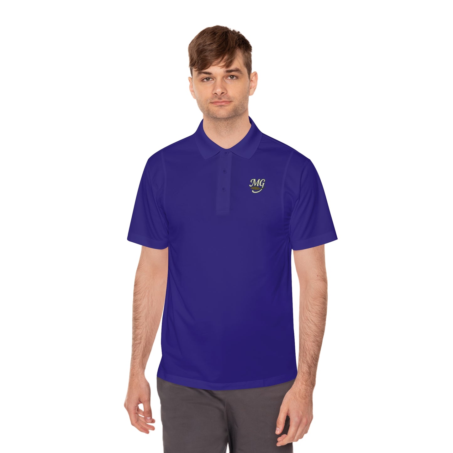 Men's White Sport Polo Shirt with Green "MG" Crest — Athletic Golf & Casual Wear