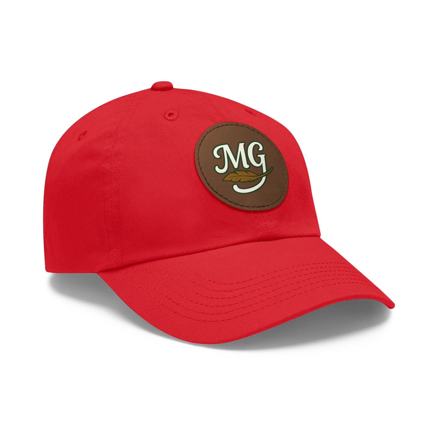 MG Leather Patch Dad Hat — Monogrammed Vintage Leaf Baseball Cap