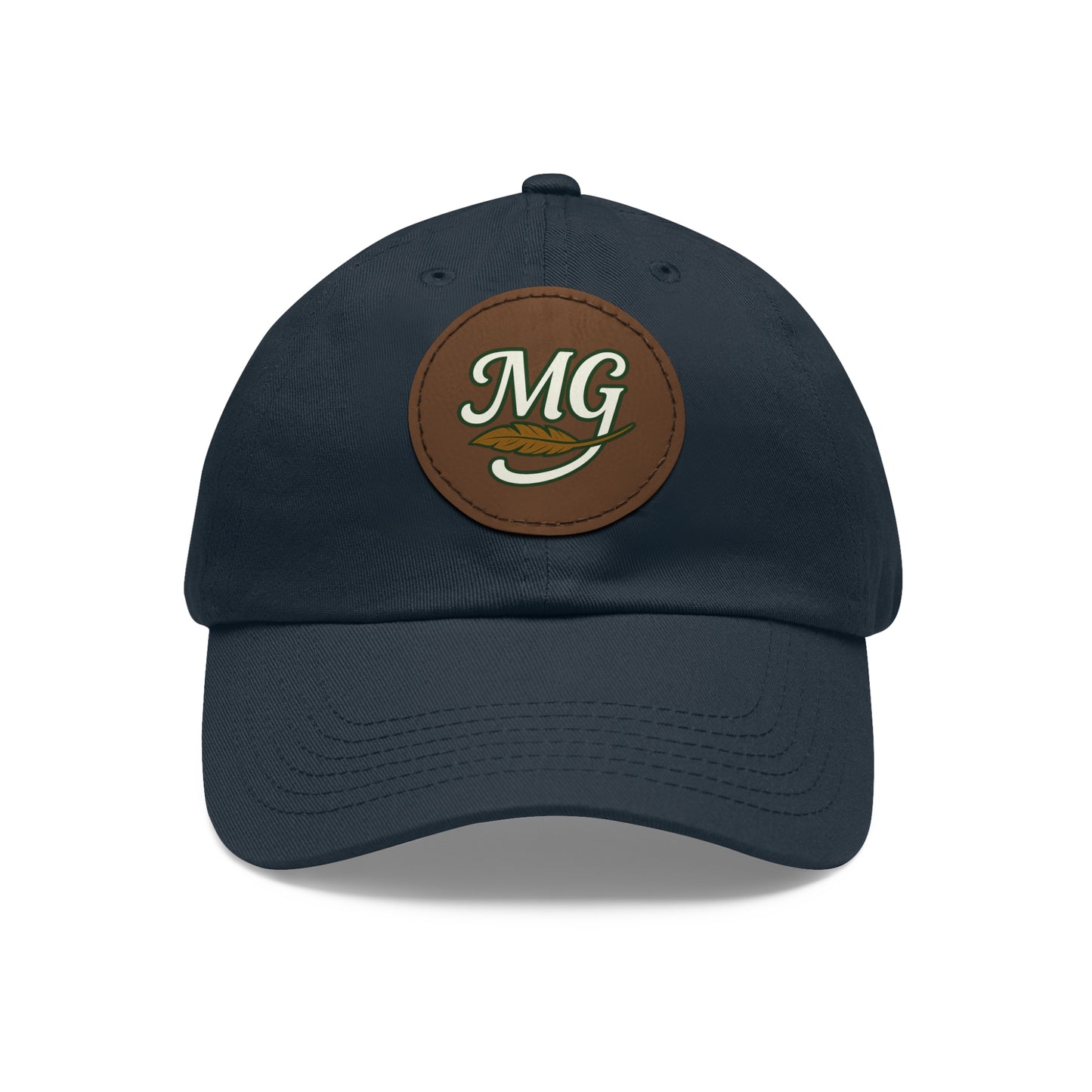 MG Leather Patch Dad Hat — Monogrammed Vintage Leaf Baseball Cap