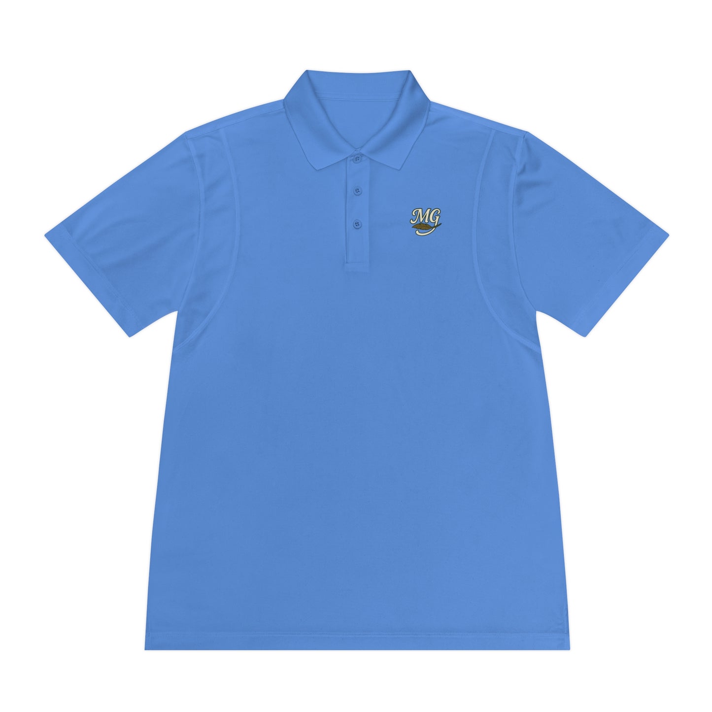 Men's White Sport Polo Shirt with Green "MG" Crest — Athletic Golf & Casual Wear
