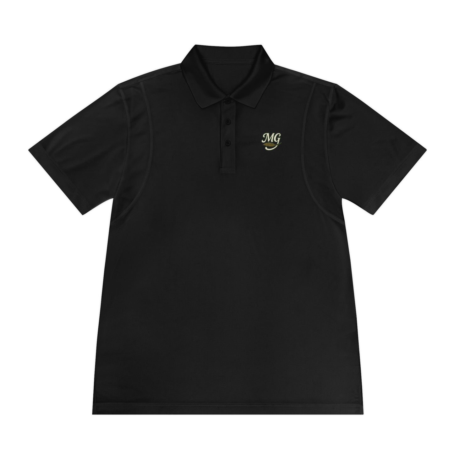Men's White Sport Polo Shirt with Green "MG" Crest — Athletic Golf & Casual Wear