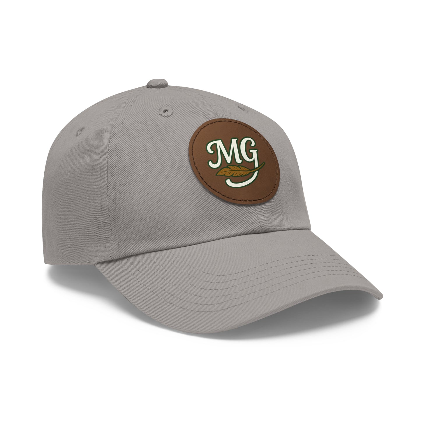 MG Leather Patch Dad Hat — Monogrammed Vintage Leaf Baseball Cap
