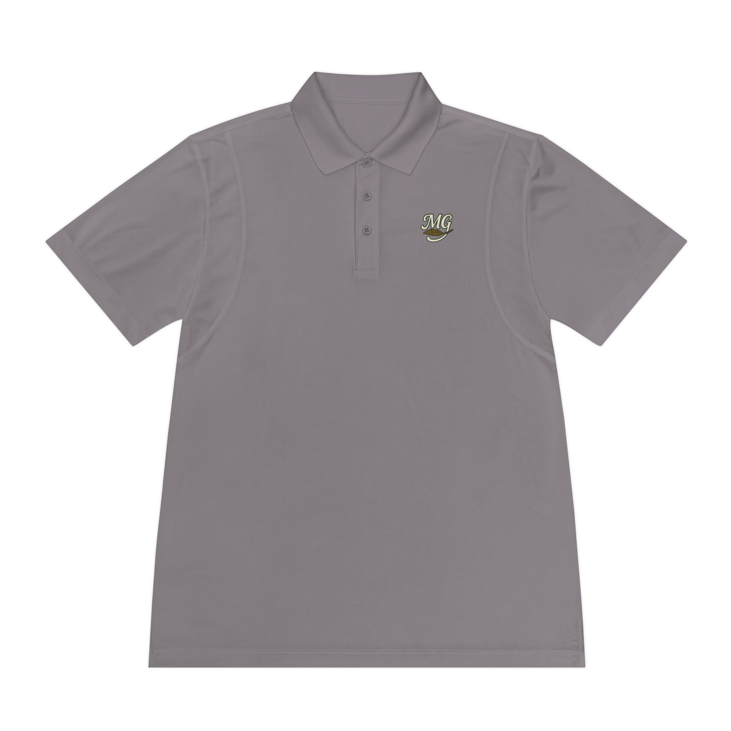 Men's White Sport Polo Shirt with Green "MG" Crest — Athletic Golf & Casual Wear