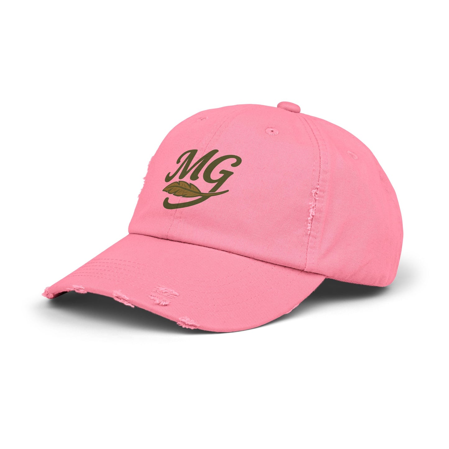 Distressed Black Cap with MG Logo & Feather — Vintage Casual Baseball Hat