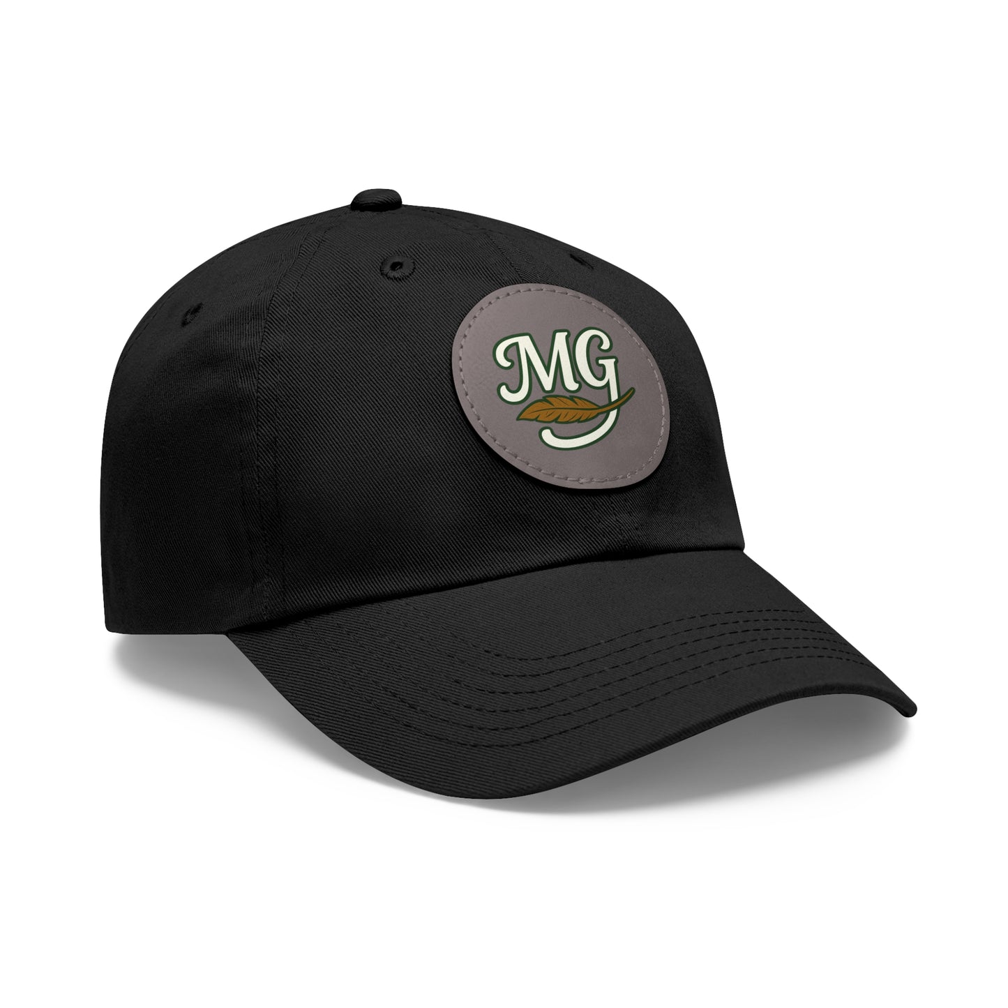 MG Leather Patch Dad Hat — Monogrammed Vintage Leaf Baseball Cap