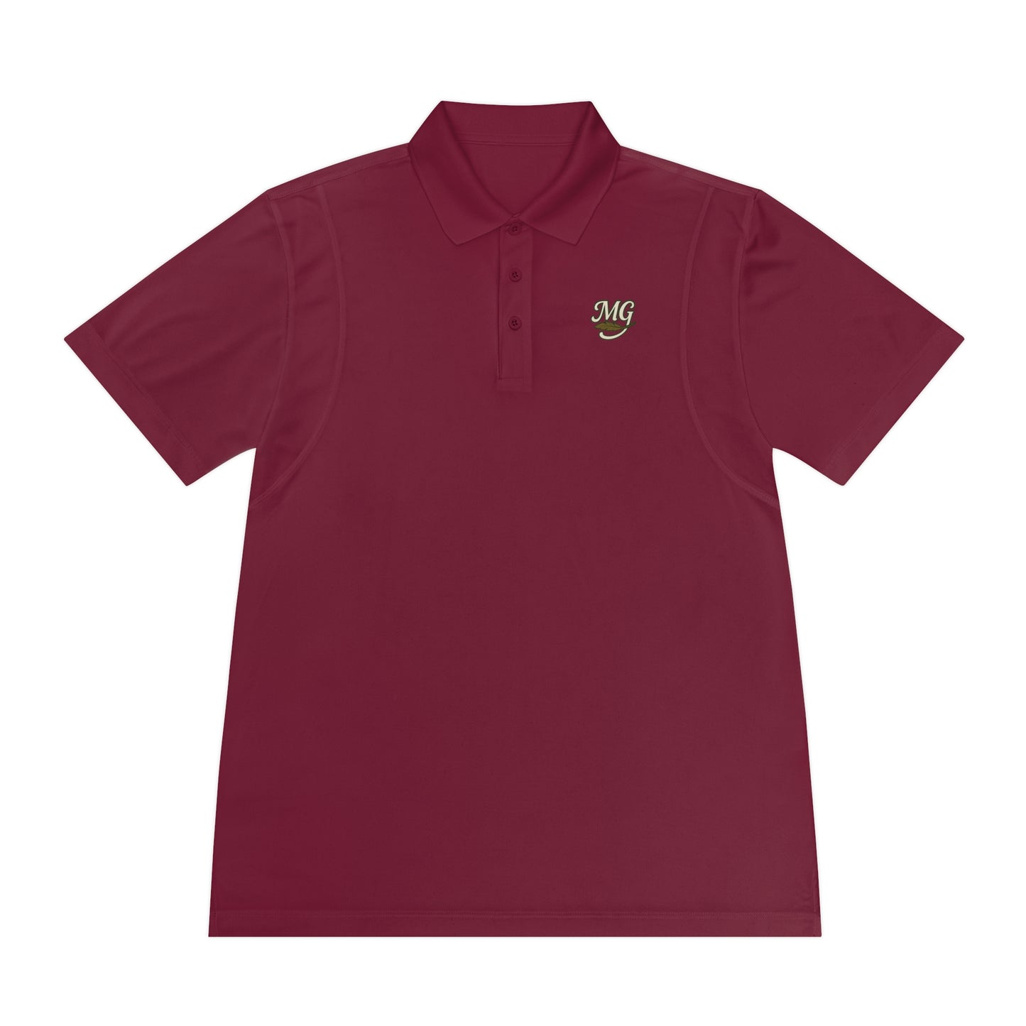 Men's White Sport Polo Shirt with Green "MG" Crest — Athletic Golf & Casual Wear
