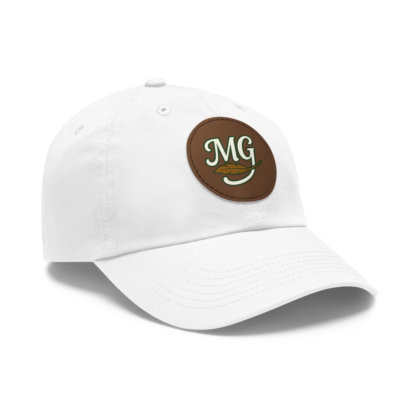 MG Leather Patch Dad Hat — Monogrammed Vintage Leaf Baseball Cap
