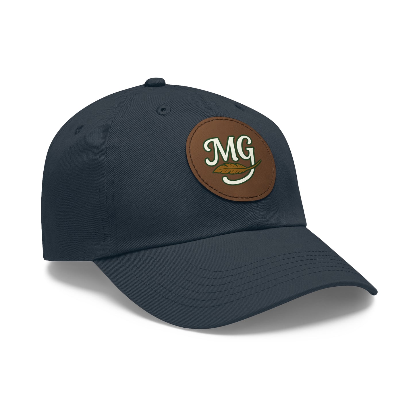 MG Leather Patch Dad Hat — Monogrammed Vintage Leaf Baseball Cap