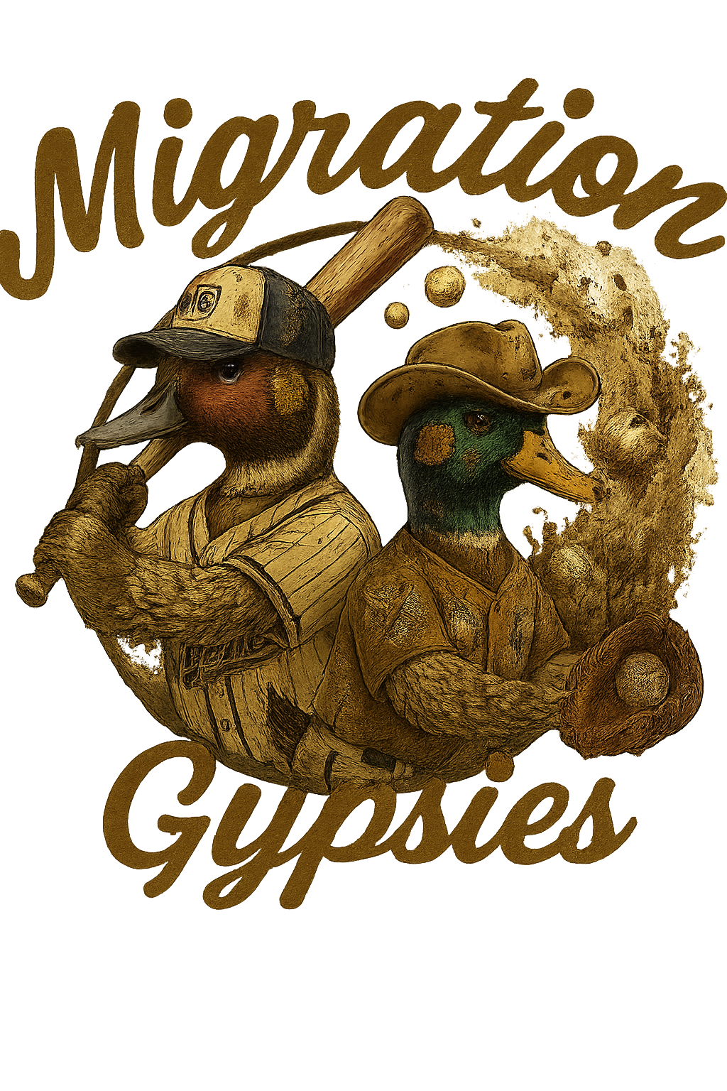 Migration Gypsies T‑Shirt — Front Baseball MG, Player Sleeves