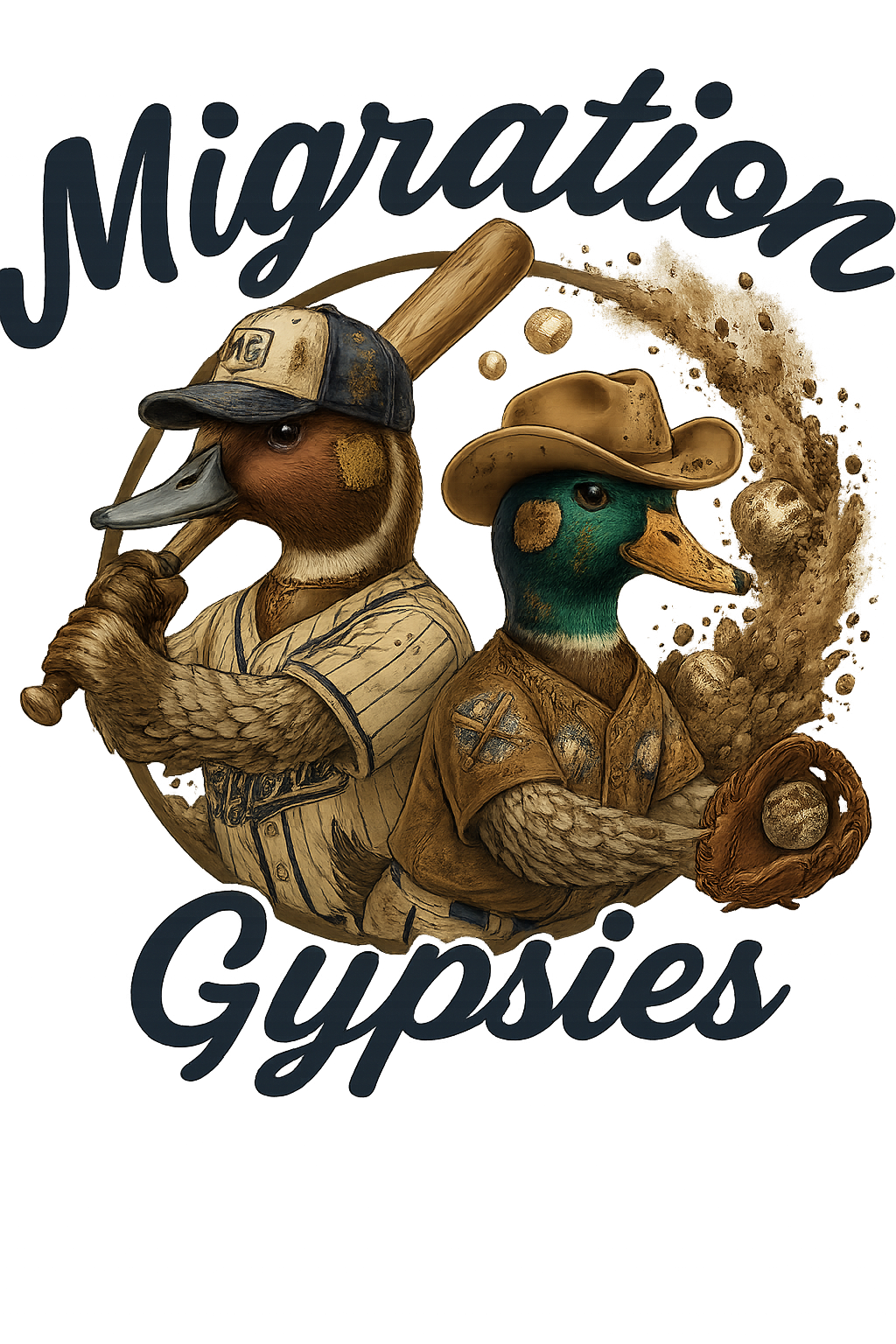 Migration Gypsies T‑Shirt — Front Baseball MG, Player Sleeves