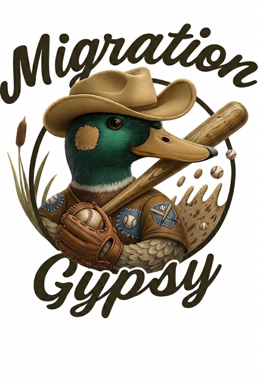 Migration Gypsies T‑Shirt — Front Baseball MG, Player Sleeves