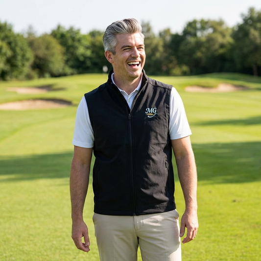 Embroidered 'MG' Soft Shell Vest — Men's Lightweight Logo Vest
