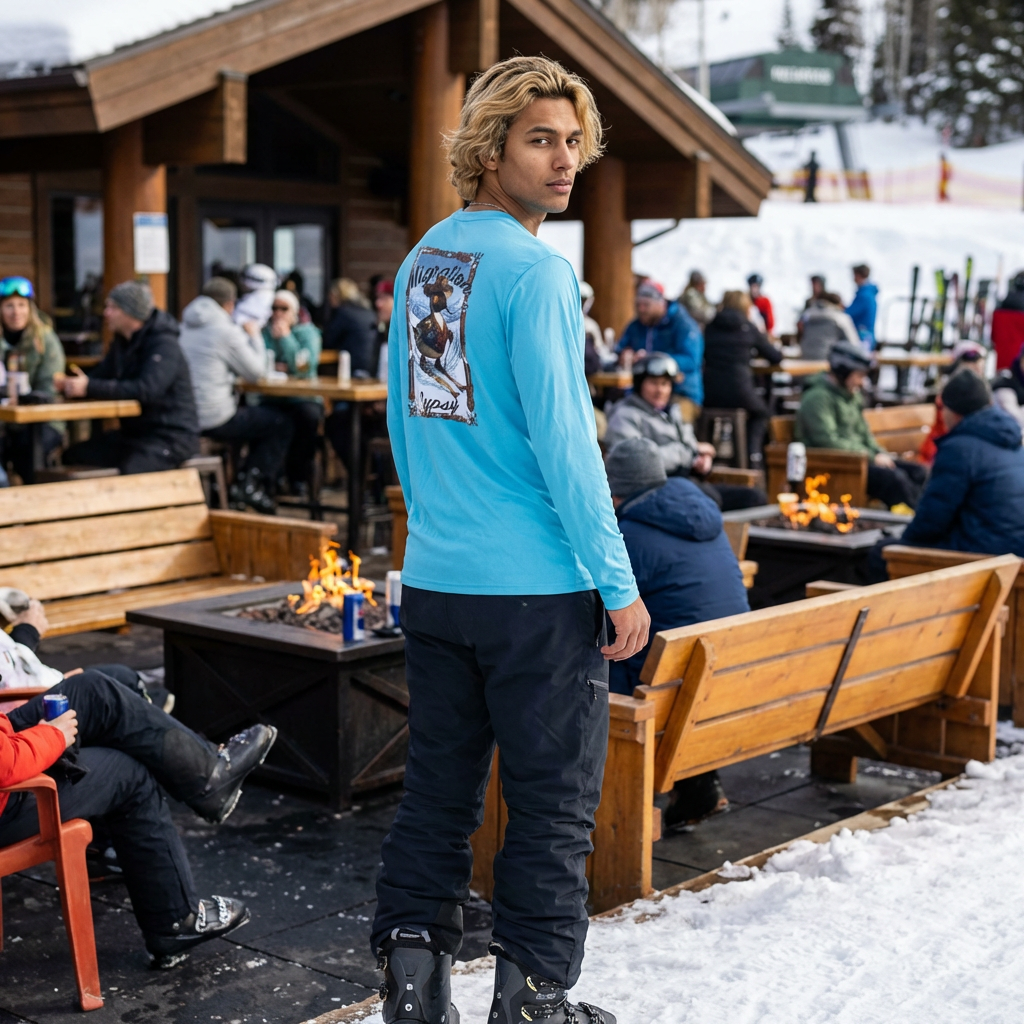 Long Sleeve MG Winter Front Snow Ski Pintail on Back Performance Tee