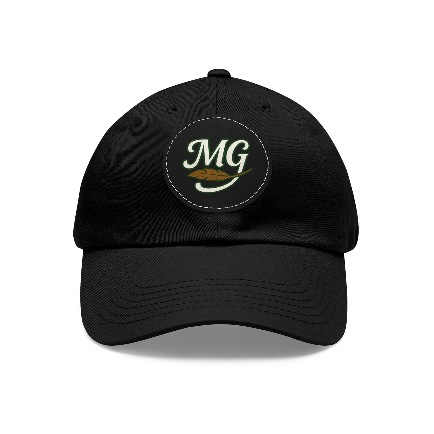 MG Leather Patch Dad Hat — Monogrammed Vintage Leaf Baseball Cap