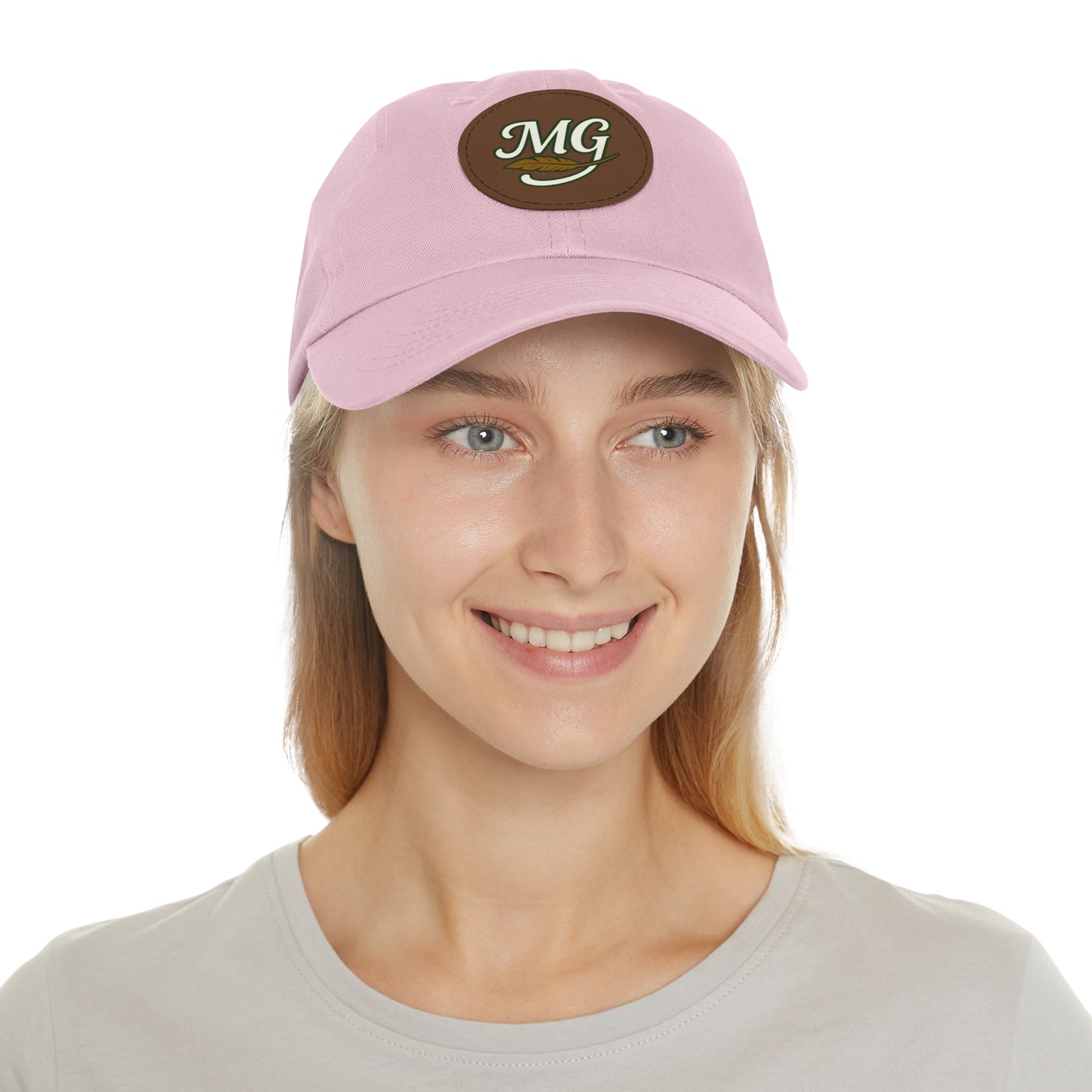 MG Leather Patch Dad Hat — Monogrammed Vintage Leaf Baseball Cap