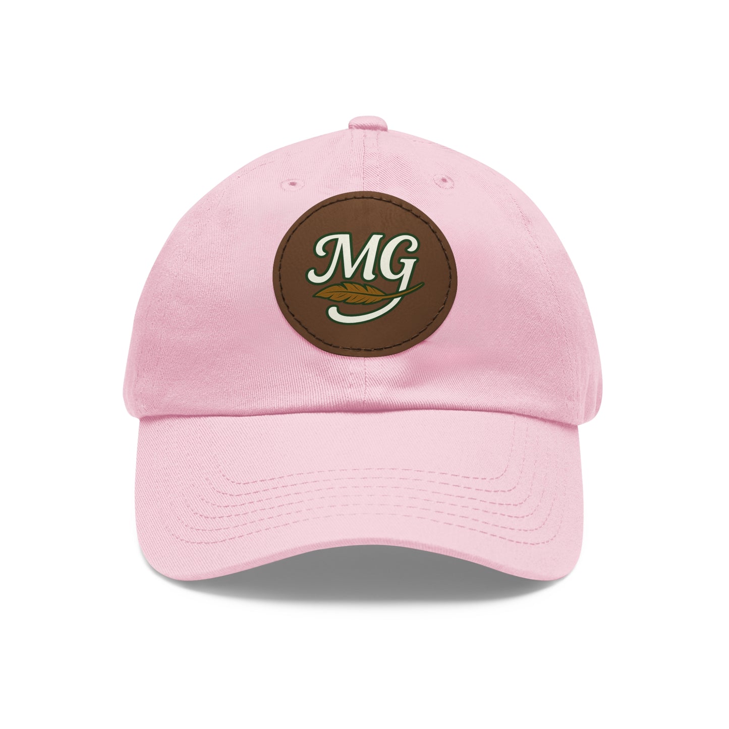 MG Leather Patch Dad Hat — Monogrammed Vintage Leaf Baseball Cap