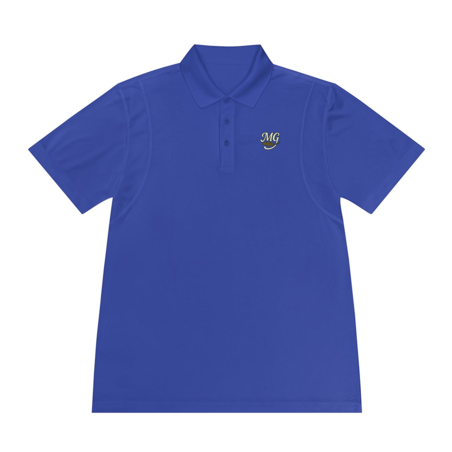 Men's White Sport Polo Shirt with Green "MG" Crest — Athletic Golf & Casual Wear