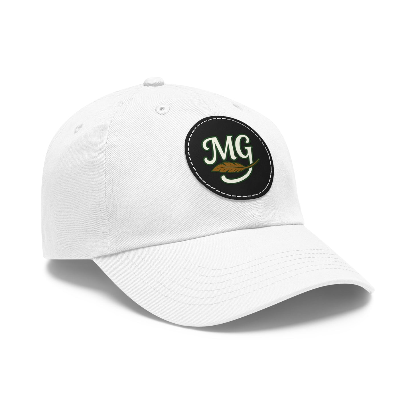MG Leather Patch Dad Hat — Monogrammed Vintage Leaf Baseball Cap