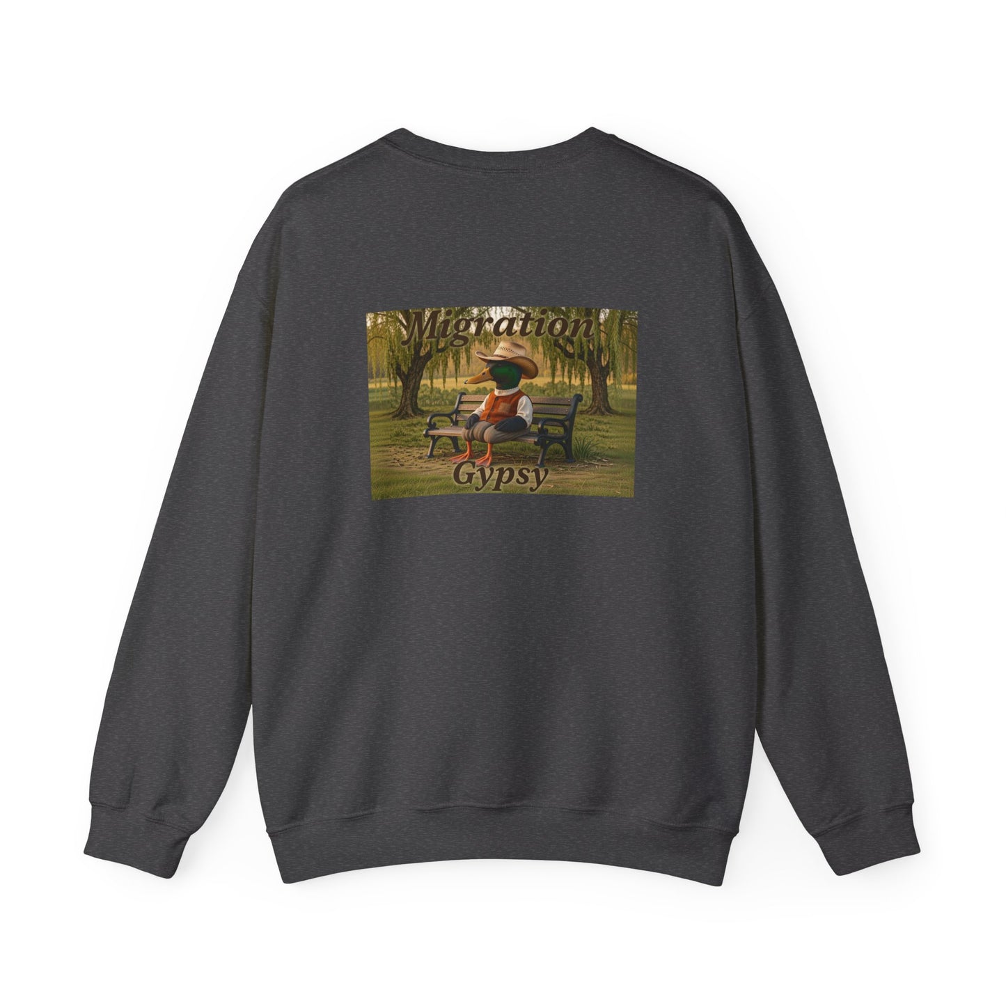 Unisex Migration Gypsy Sweatshirt | Park Bench Mossy Forest Scene