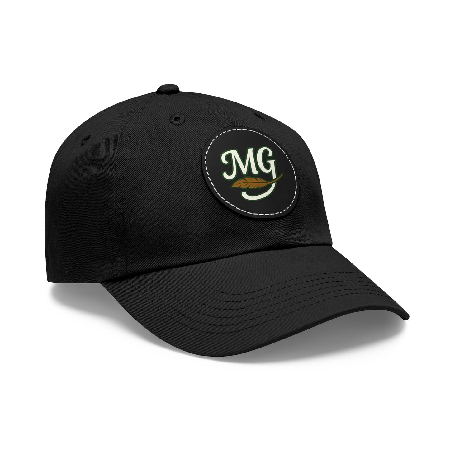 MG Leather Patch Dad Hat — Monogrammed Vintage Leaf Baseball Cap