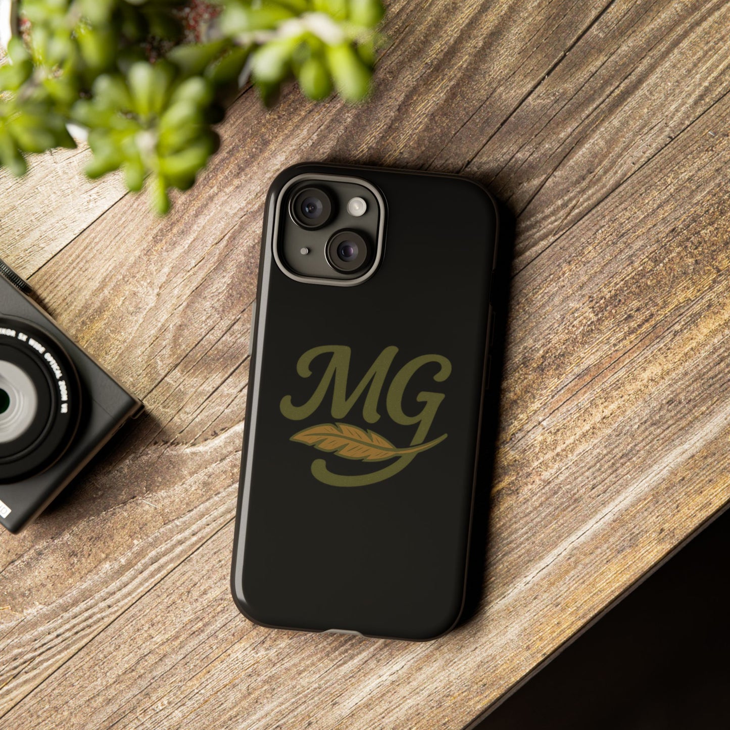 Tough Cases Phone Case — MG Dark Monogram with Leaf Graphic