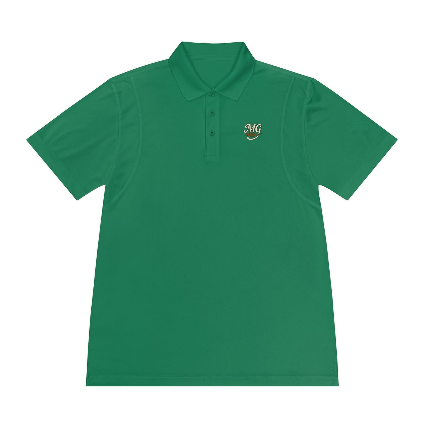 Men's White Sport Polo Shirt with Green "MG" Crest — Athletic Golf & Casual Wear