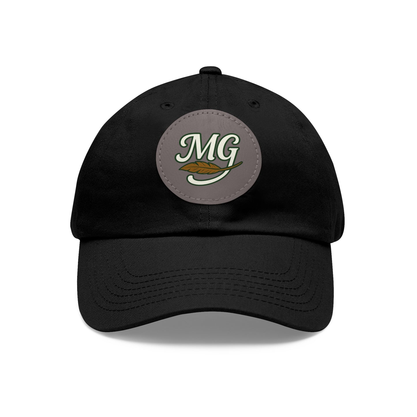 MG Leather Patch Dad Hat — Monogrammed Vintage Leaf Baseball Cap