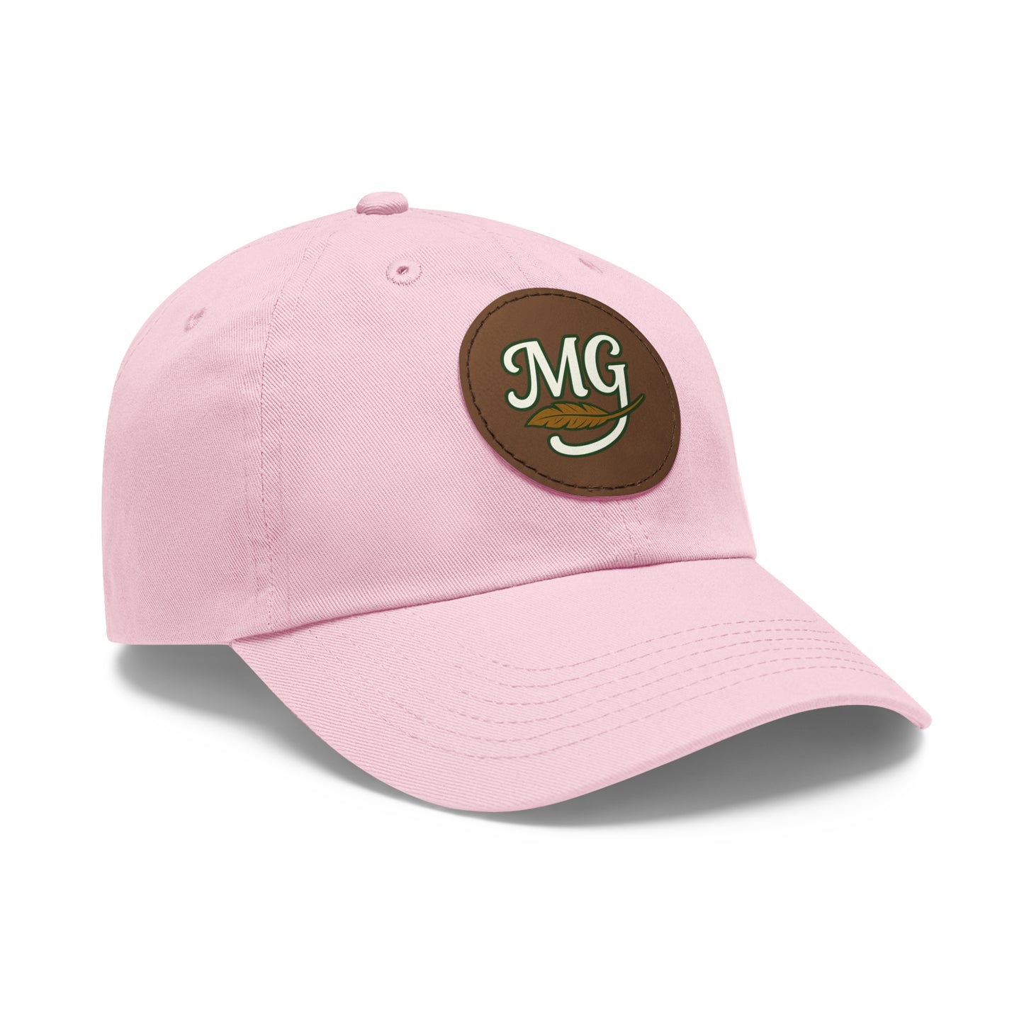 MG Leather Patch Dad Hat — Monogrammed Vintage Leaf Baseball Cap