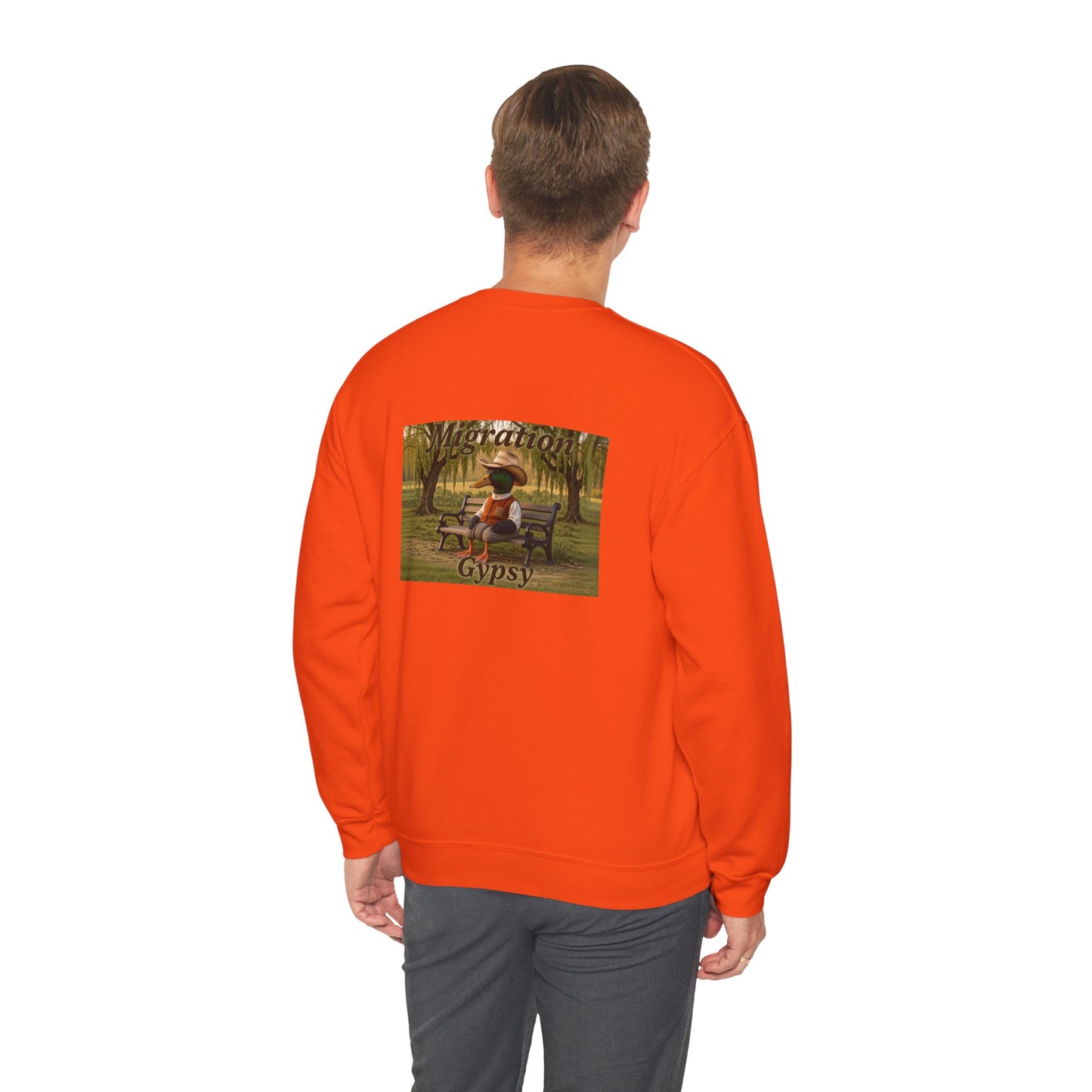 Unisex Migration Gypsy Sweatshirt | Park Bench Mossy Forest Scene