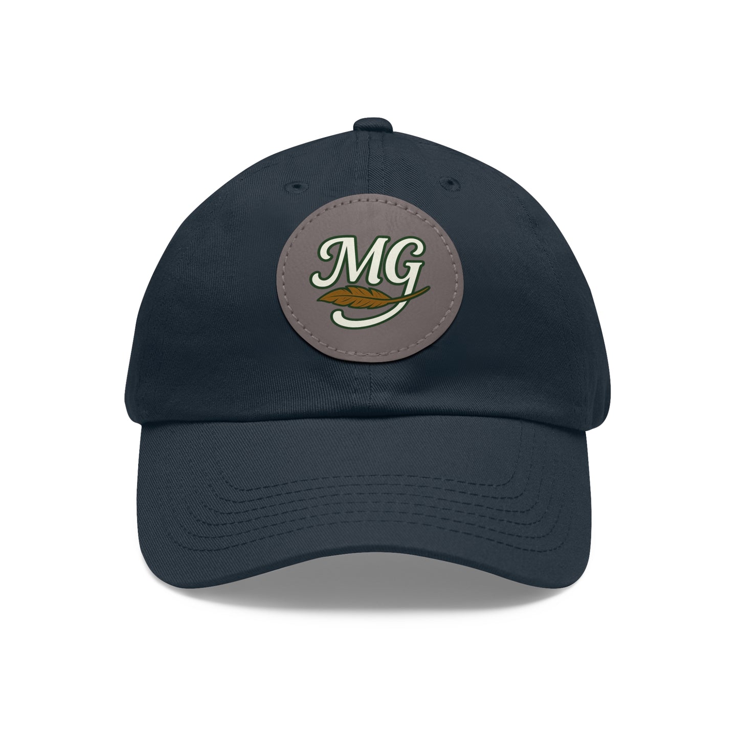 MG Leather Patch Dad Hat — Monogrammed Vintage Leaf Baseball Cap