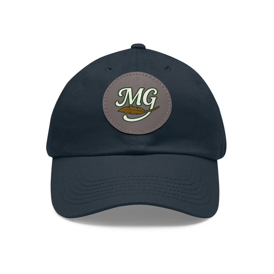 MG Leather Patch Dad Hat — Monogrammed Vintage Leaf Baseball Cap