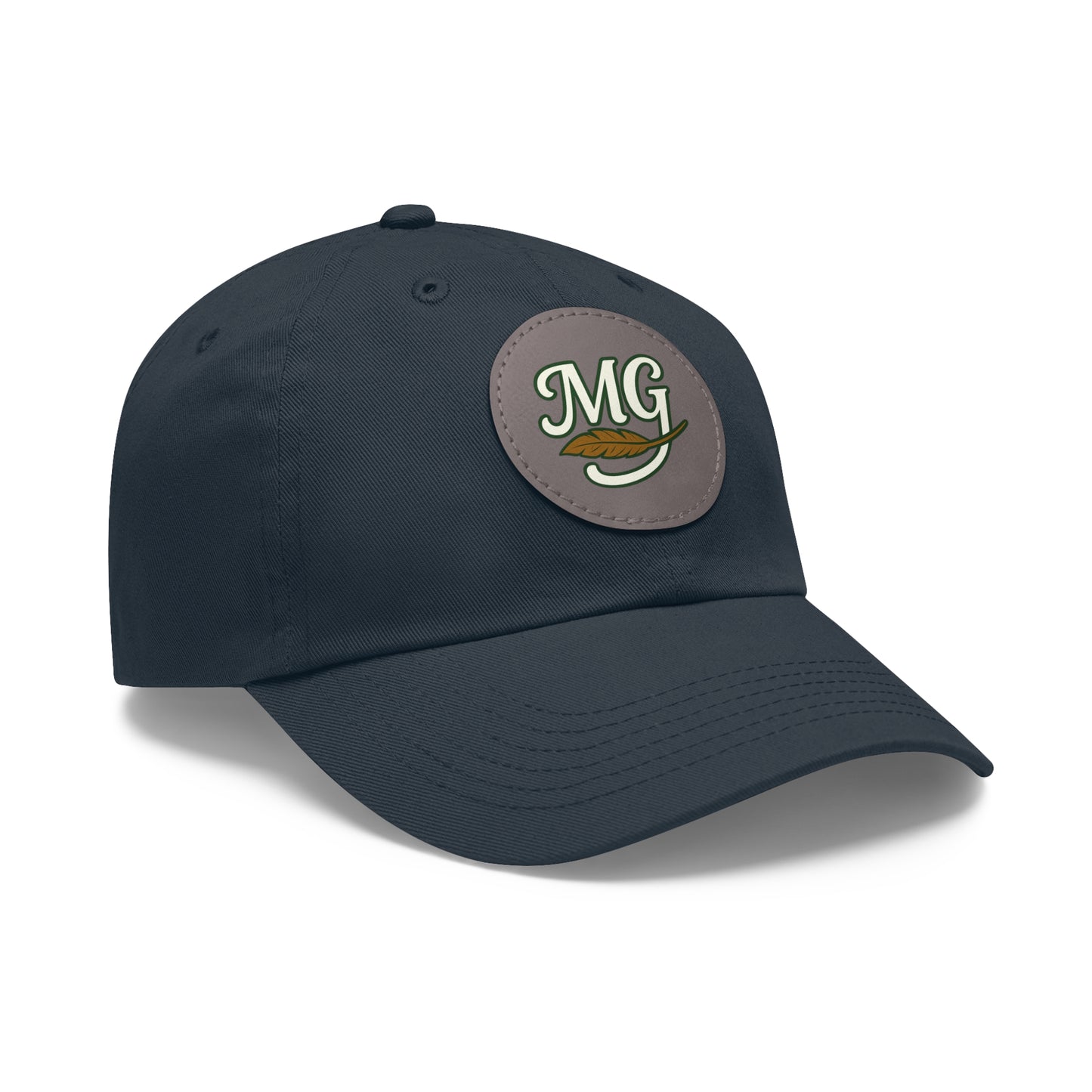 MG Leather Patch Dad Hat — Monogrammed Vintage Leaf Baseball Cap