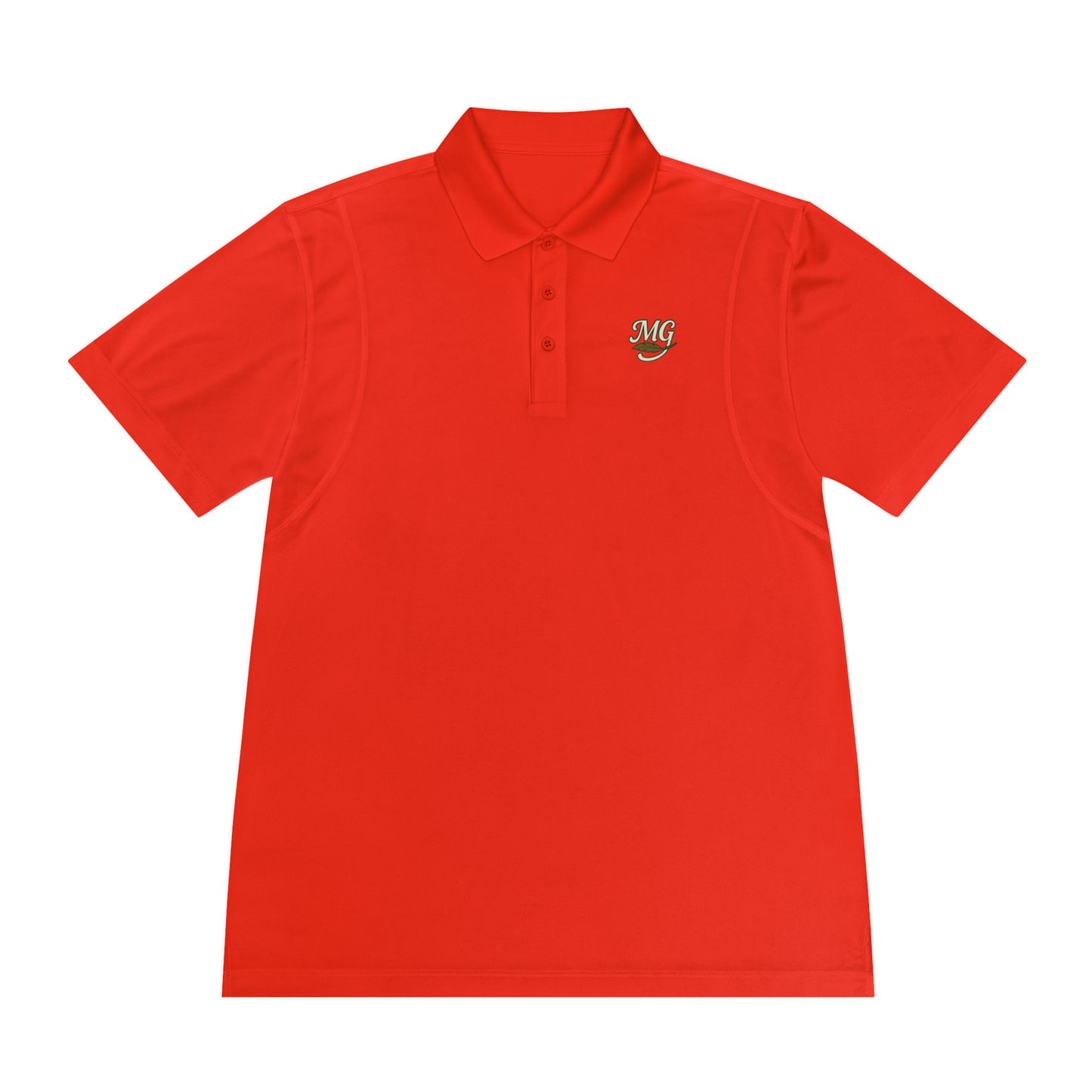 Men's White Sport Polo Shirt with Green "MG" Crest — Athletic Golf & Casual Wear